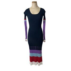 Prabal Gurung dress women's XS blue red purple ribbed scoop neck stretchy